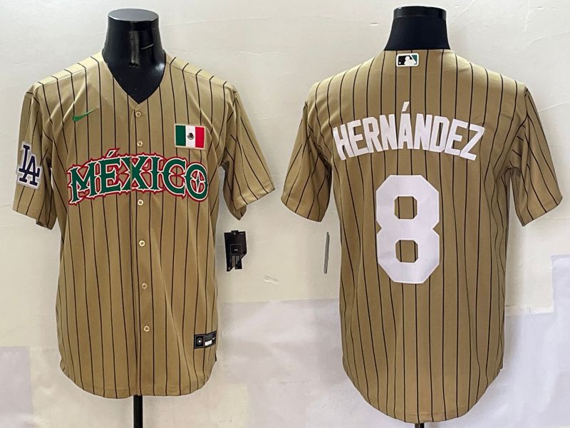 Men Los Angeles Dodgers #8 Hernandez Brown Stripe Mexico Joint Name 2025 Nike MLB Jersey style 2->los angeles dodgers->MLB Jersey